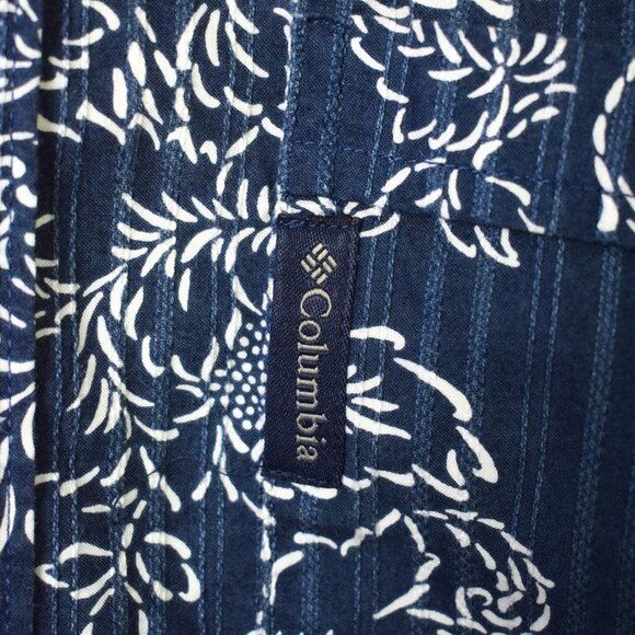 Columbia Blue Hawaiian Print Button Up Shirt Large - Picture 5 of 9